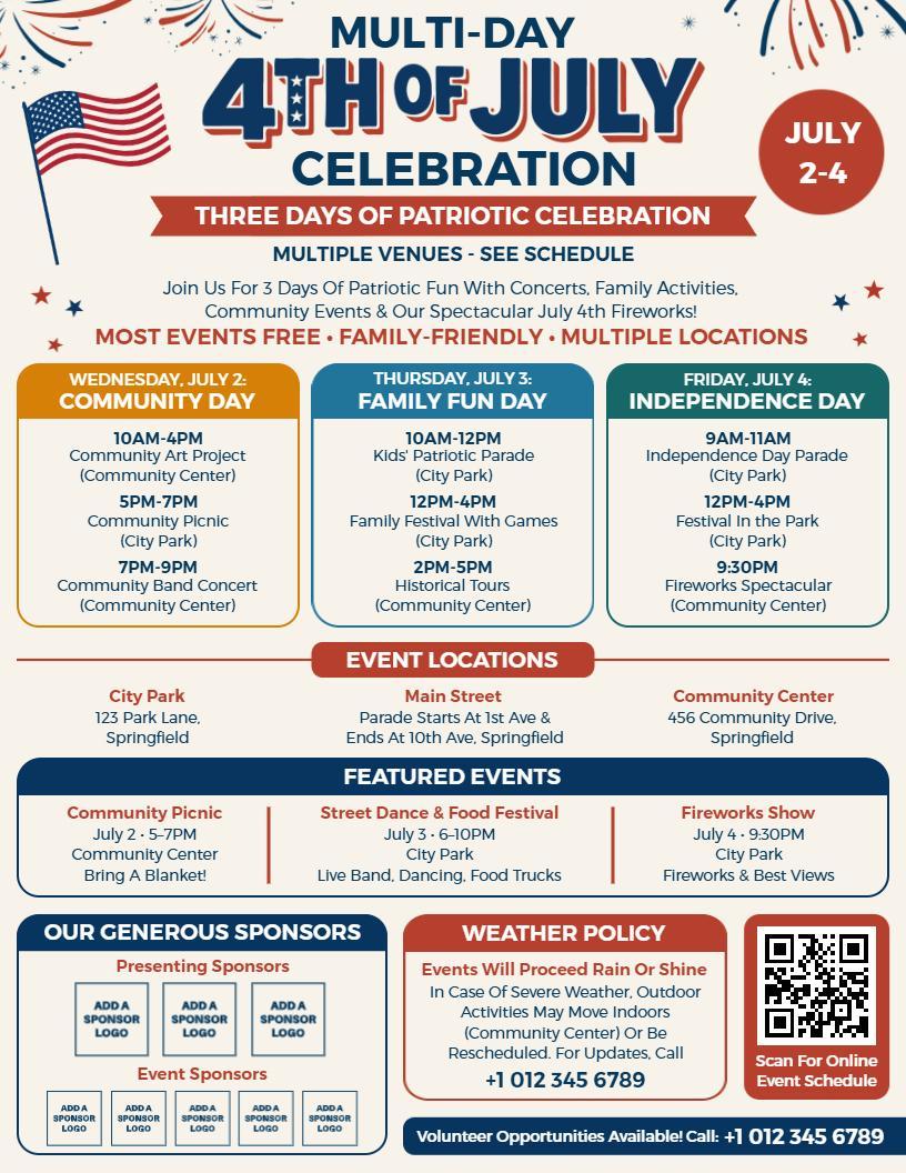 4th of July Day Wise Celebration Flyer Template