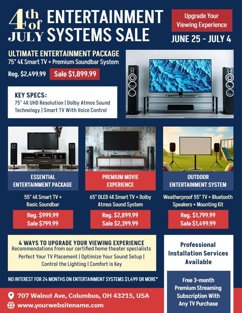 4th of July Entertainment Systems Sale Flyer Template
