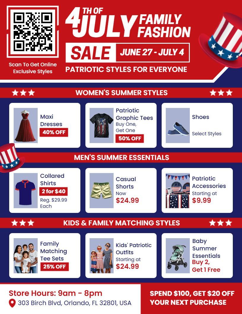 4th of July Family Fashion Sale Flyer Template