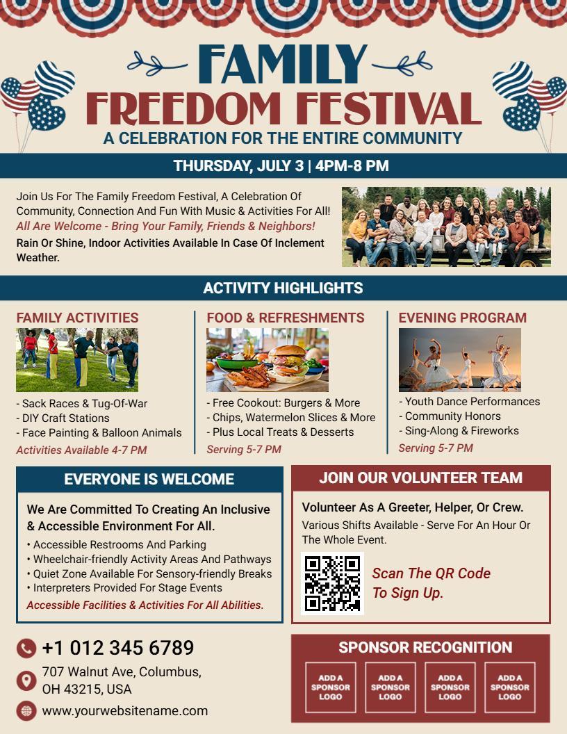 4th of July Family Freedom Festival Flyer Template
