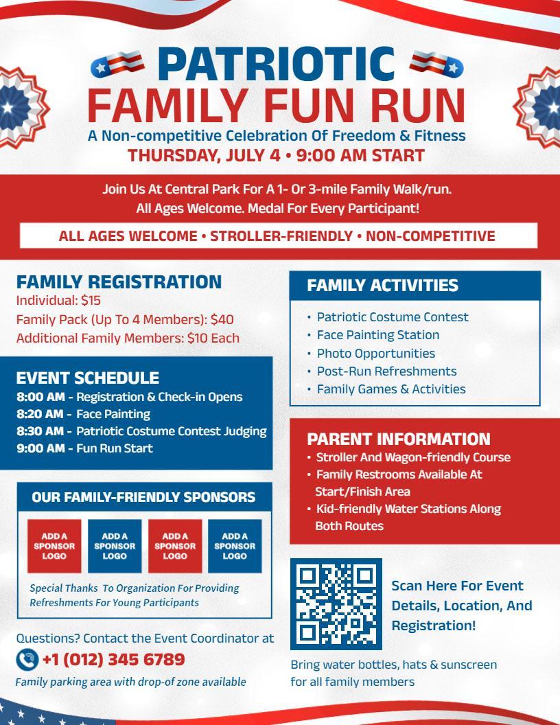4th of July Family Fun Run Celebration Flyer Template