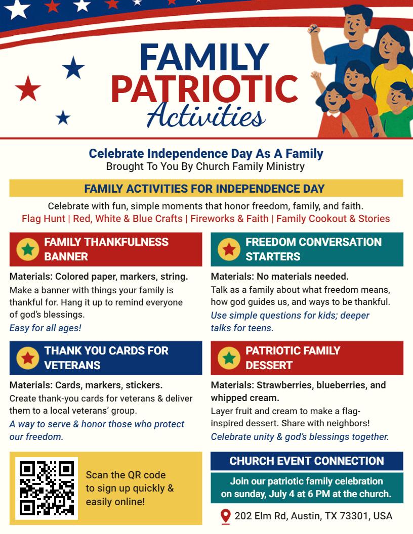 4th of July Family Patriotic Activities Flyer Template