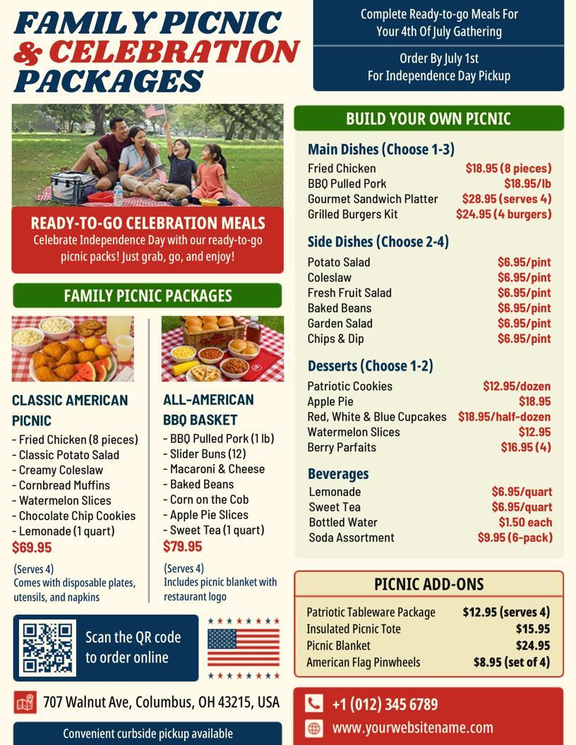 4th of July Family Picnic Packages Flyer Template