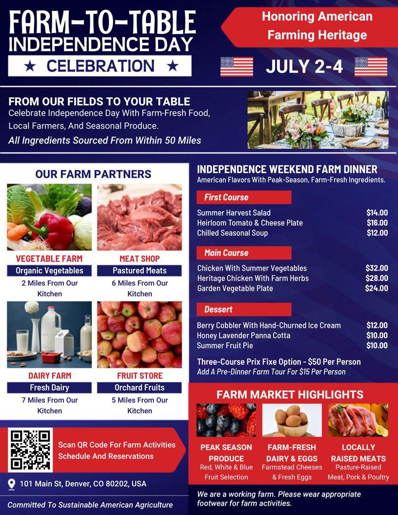 4th of July Farm-to-Table Restaurant Event Flyer Template