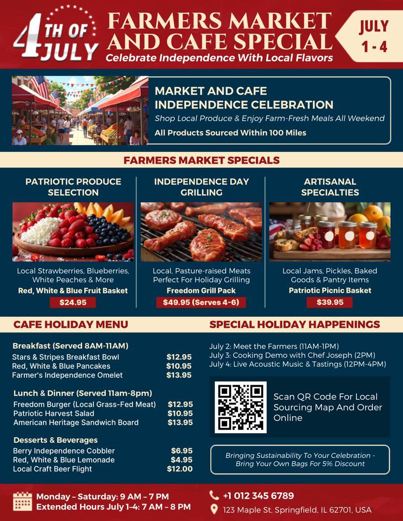 4th of July Farmers Market and Café Flyer Template