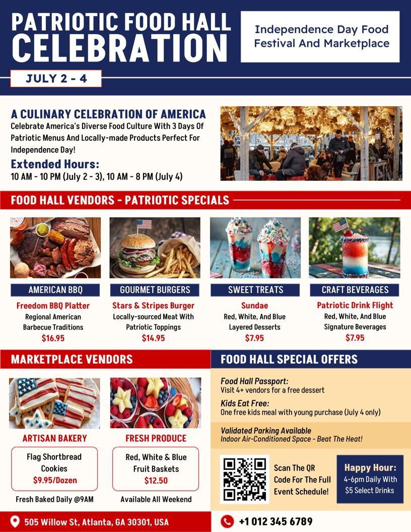 4th of July Food Hall Celebration Flyer Template