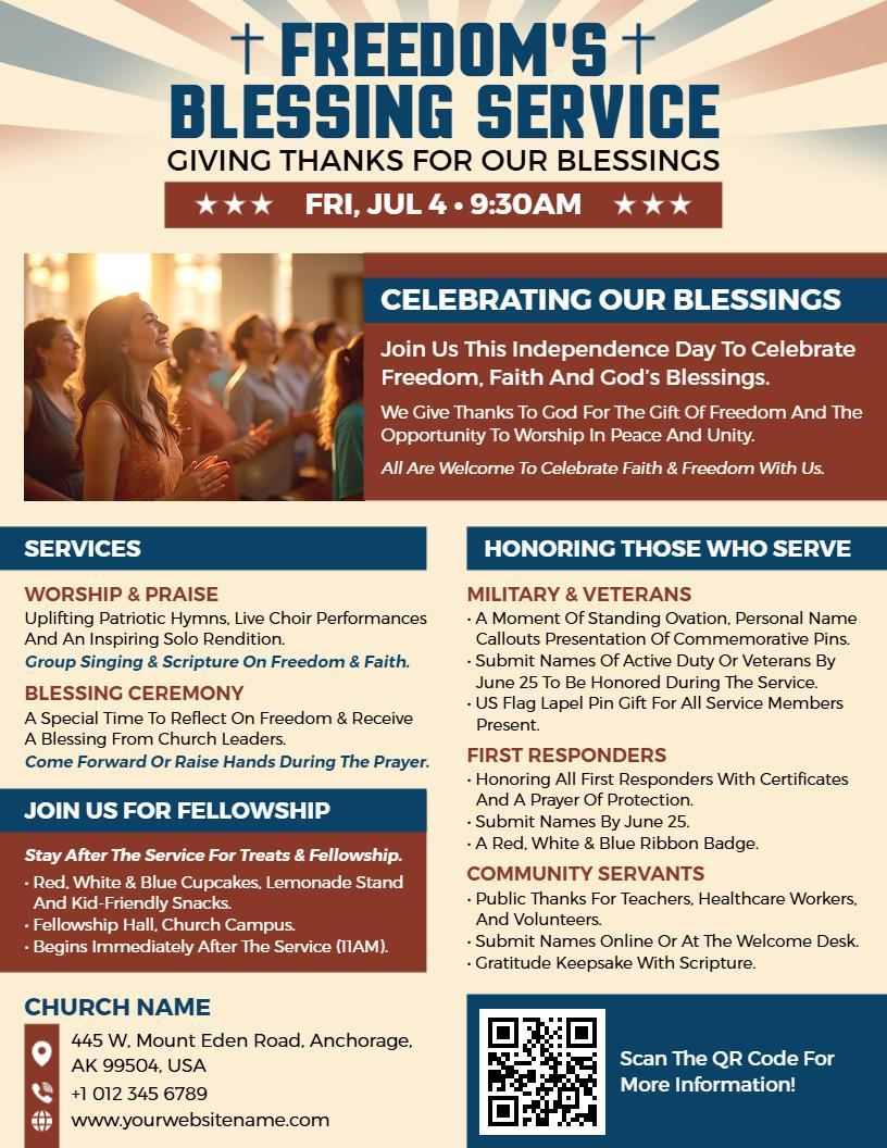4th of July Freedom Blessing Service Flyer Template