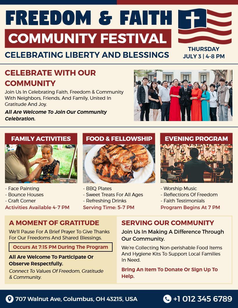 4th of July Freedom & Faith Festival Flyer Template