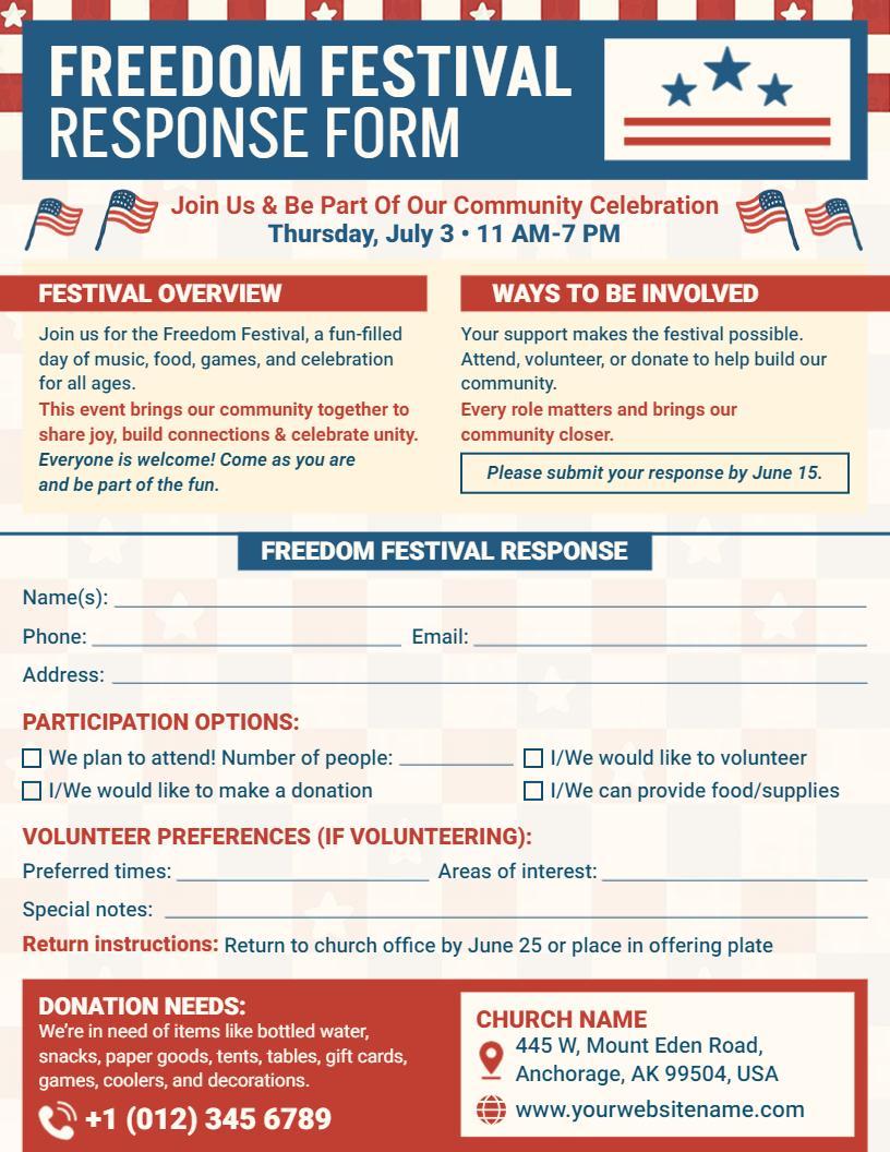 4th of July Freedom Festival Response Flyer Template