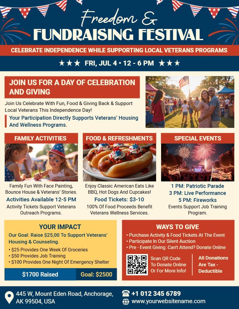 4th of July Freedom Fundraising Flyer Template