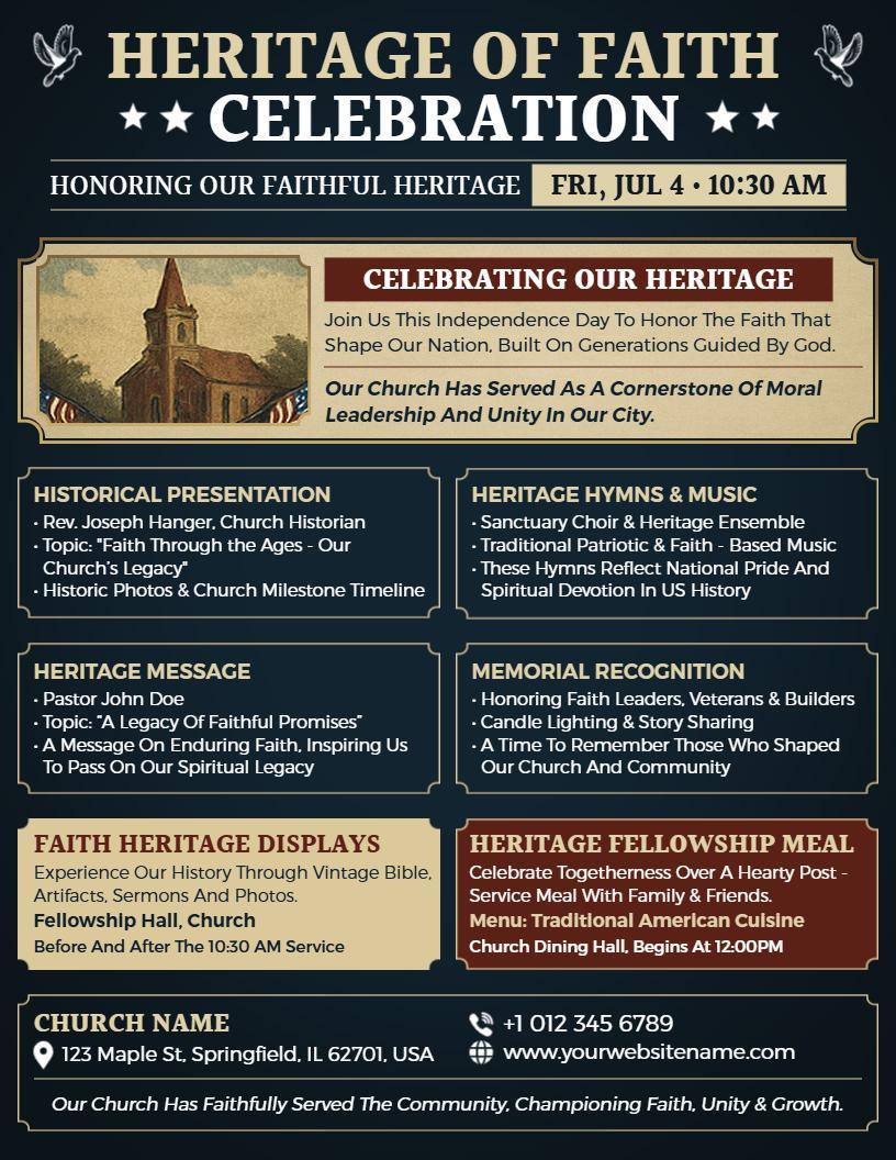 4th of July Heritage of Faith Celebration Flyer Template