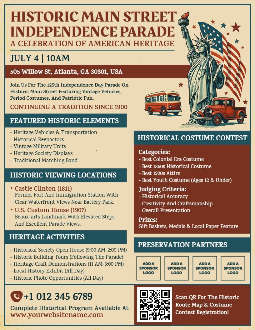 4th of July Historic Main Street Parade Flyer Template