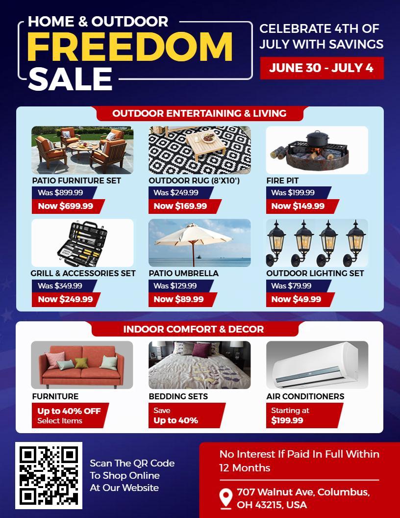4th of July Home and Outdoor Freedom Sale Flyer Template