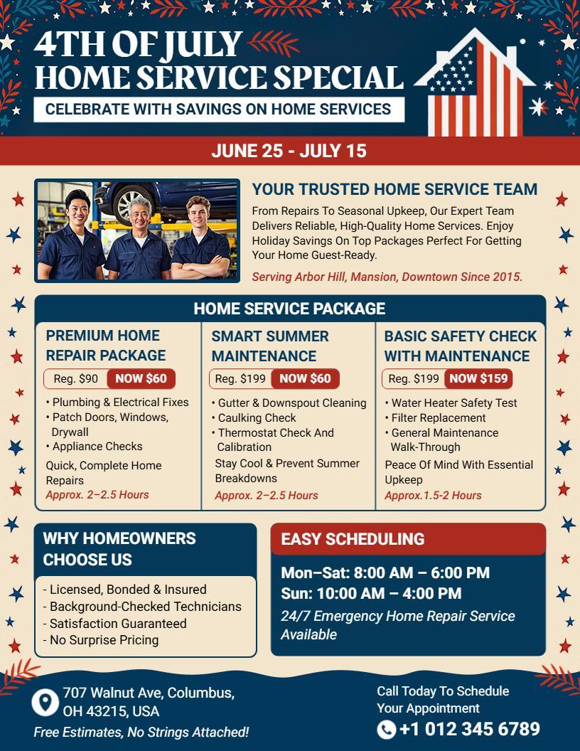 4th of July Home Service Flyer Template