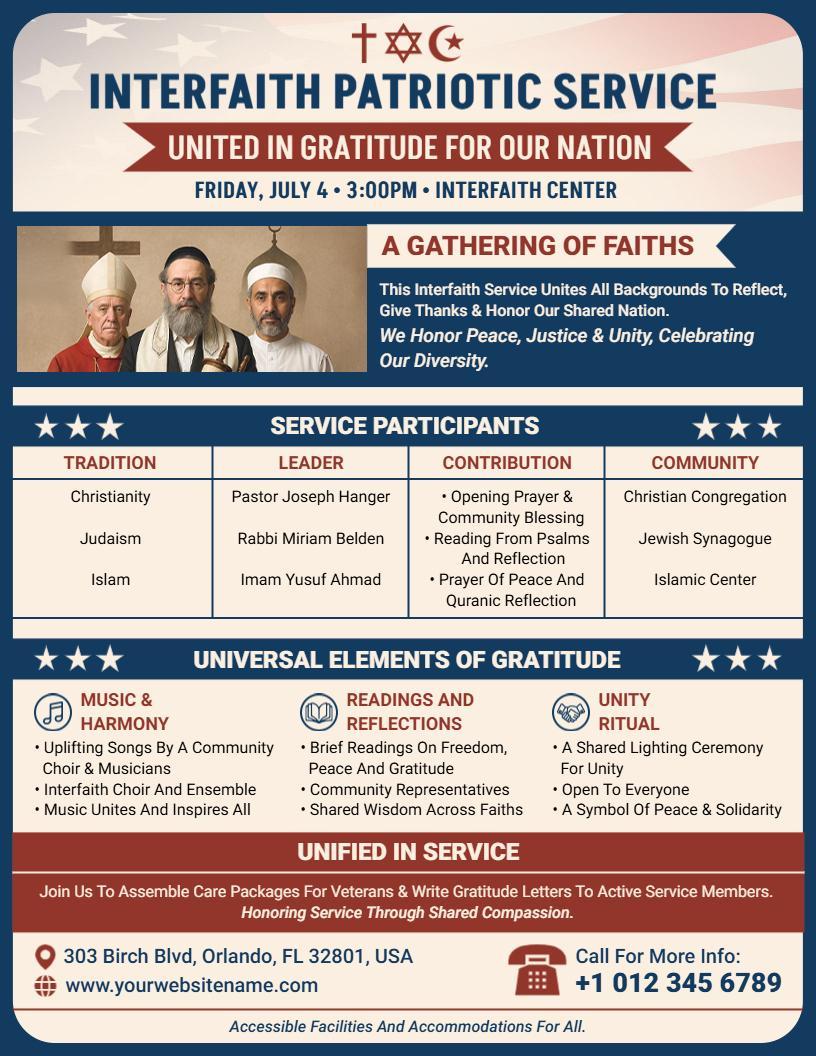 4th of July Interfaith Patriotic Flyer Template