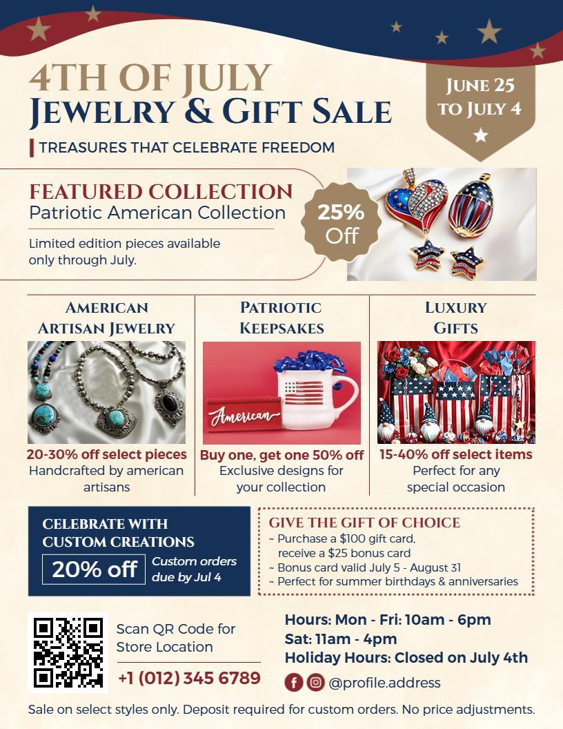 4th of July Jewelry and Gift Promotion Flyer Template
