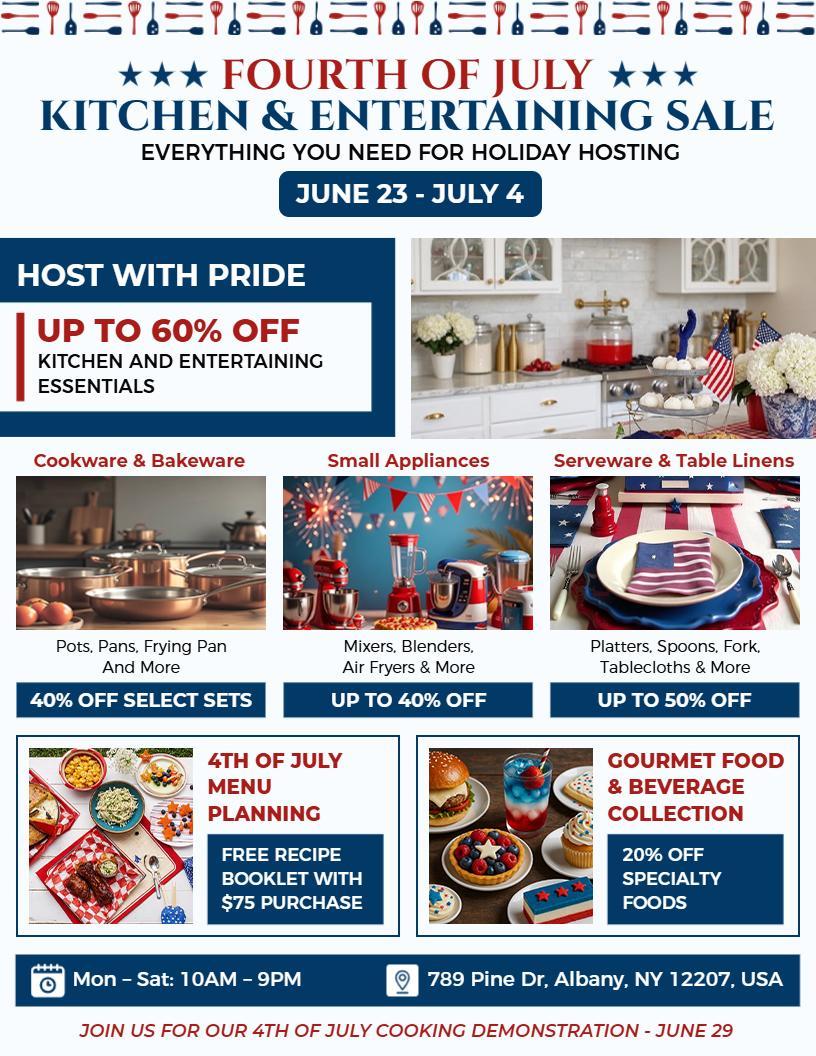 4th of July Kitchen and Entertaining Essentials Sale Flyer Template