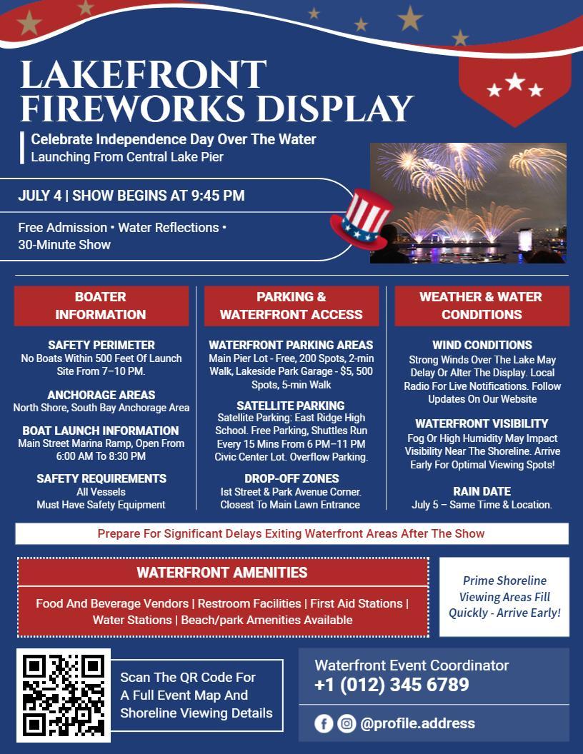 4th of July Lakefront Fireworks Display Flyer Template