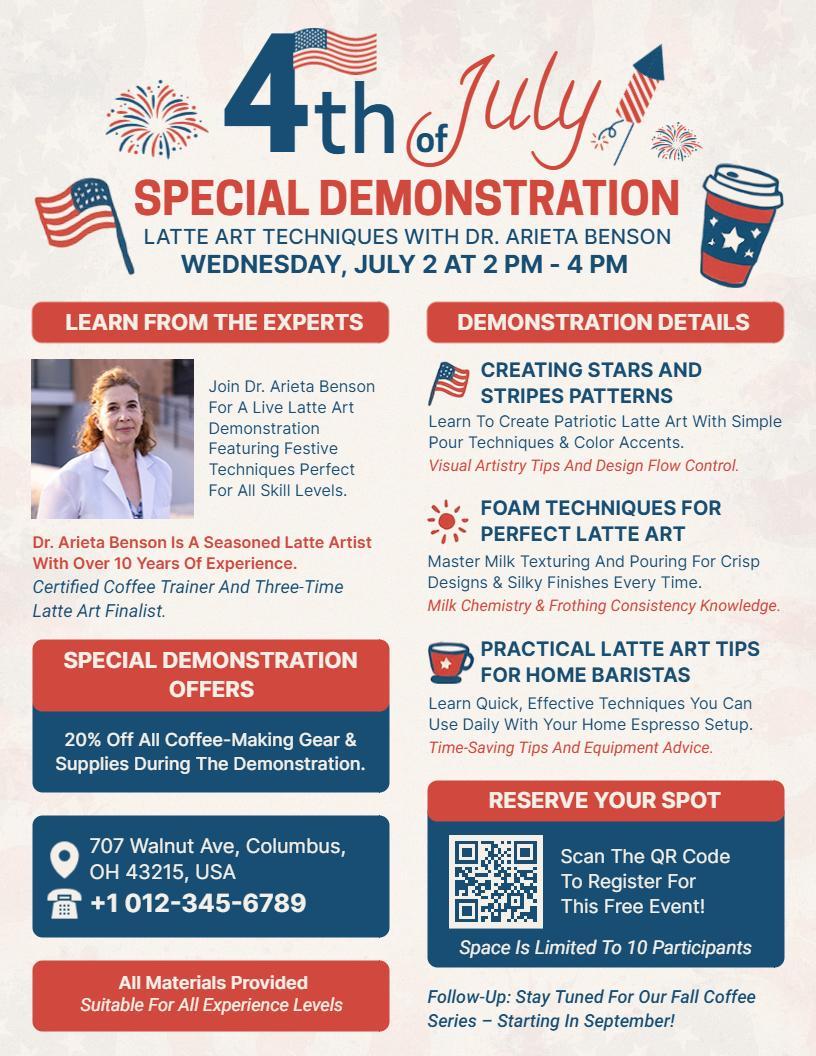 4th of July Latte Art Demonstration Flyer Template