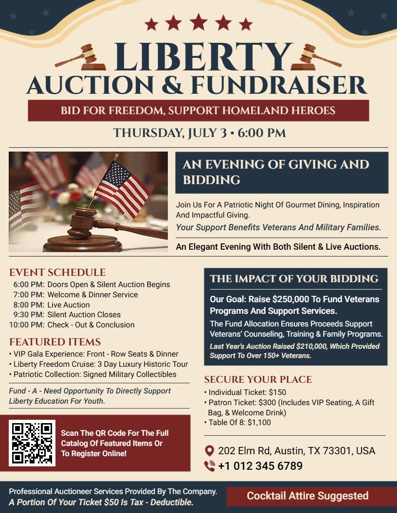 4th of July Liberty Auction and Fundraiser Flyer Template