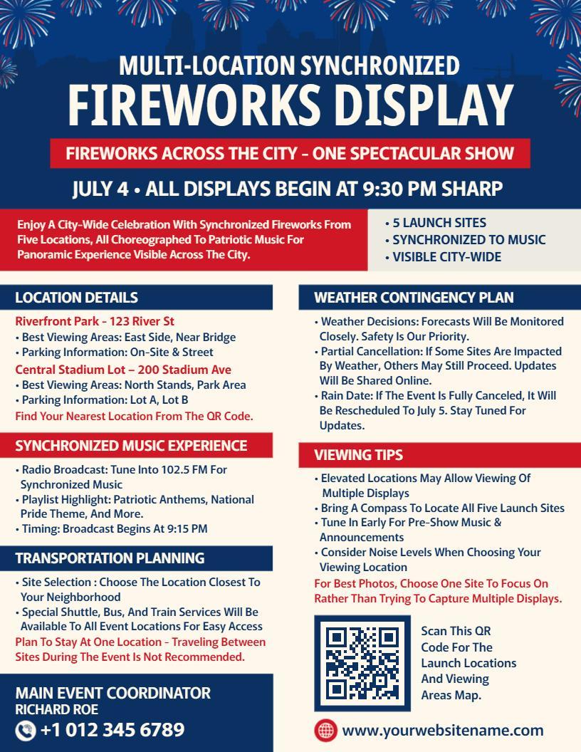 4th of July Multi-Location Fireworks Display Flyer Template
