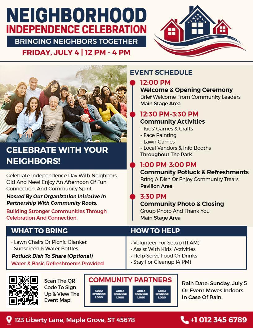 4th of July Neighborhood Celebration Flyer Template