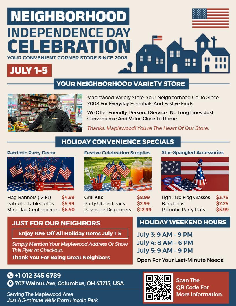 4th of July Neighborhood Store Patriotic Sale Flyer Template