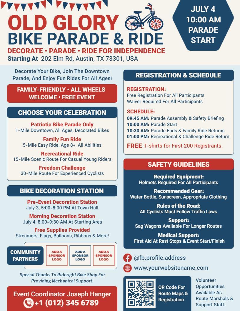 4th of July Old Glory Bike Parade and Ride Flyer Template