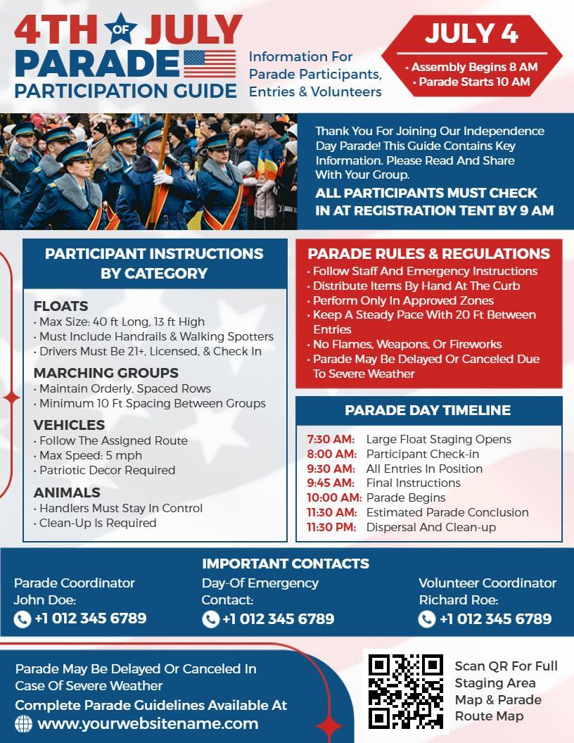 4th of July Parade Participation Guide Flyer Template