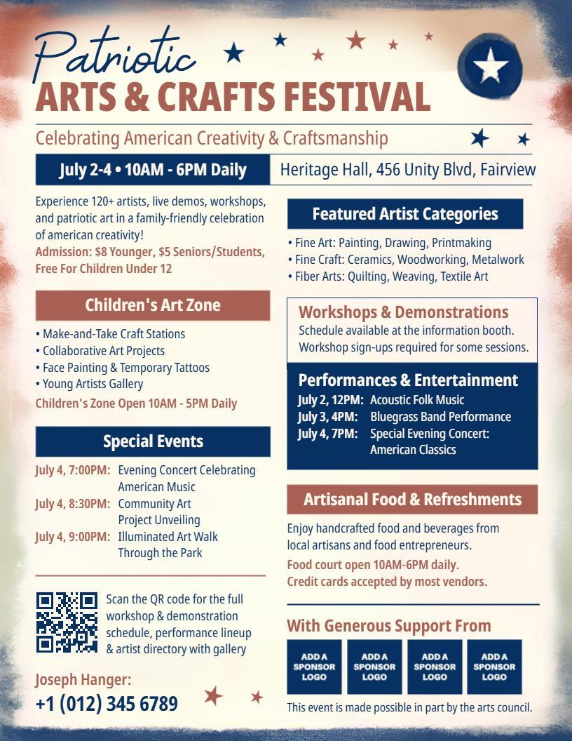 4th of July Patriotic Arts and Crafts Festival Flyer Template