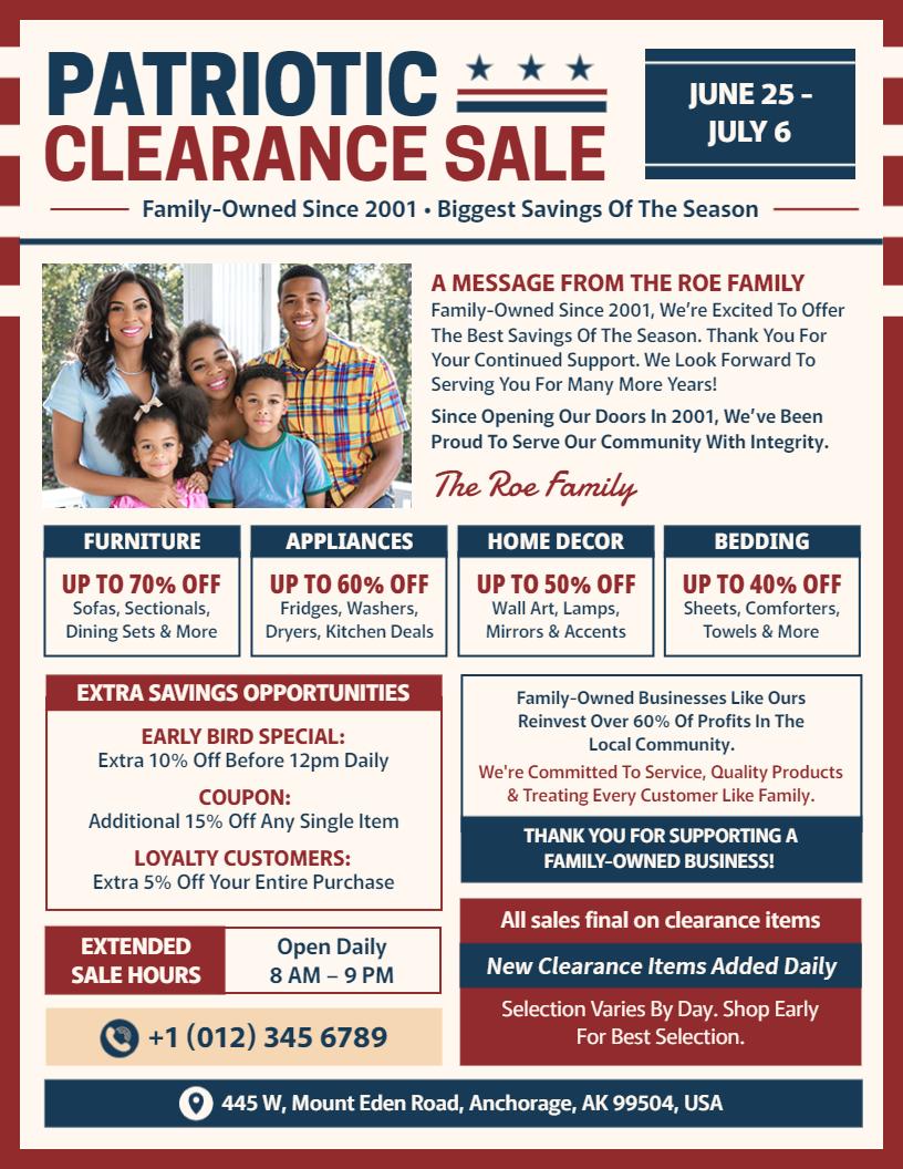 4th of July Patriotic Clearance Sale Flyer Template