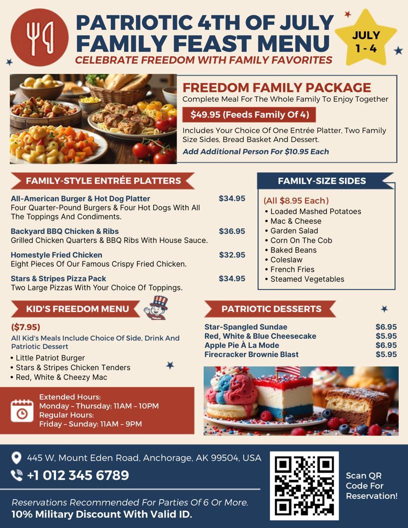 4th of July Patriotic Family Feast Menu Flyer Template
