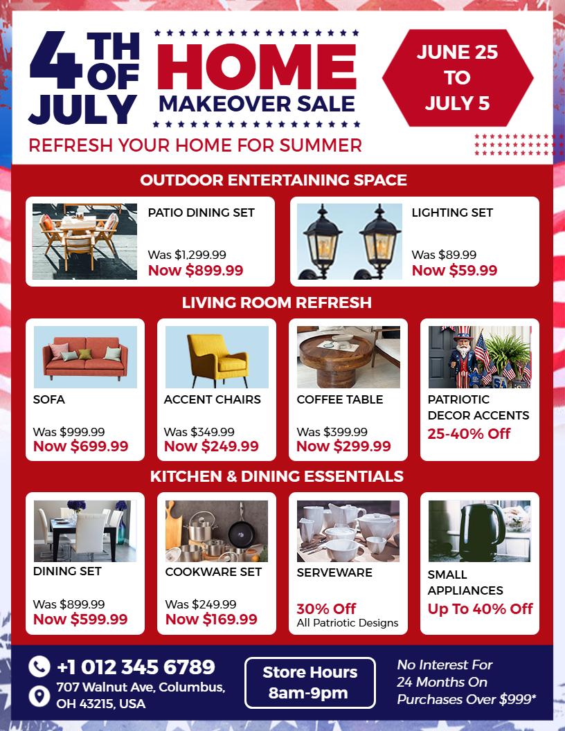 4th of July Patriotic Home Makeover Sale Flyer Template