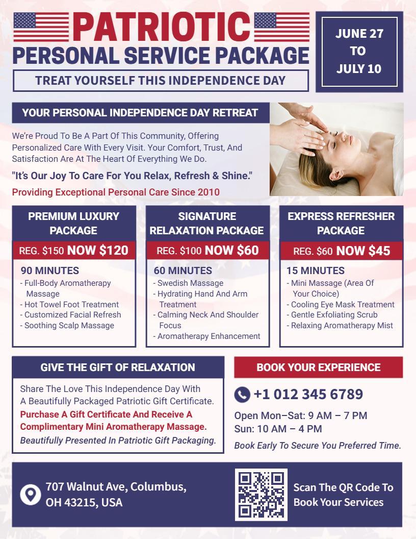4th of July Patriotic Personal Service Flyer Template