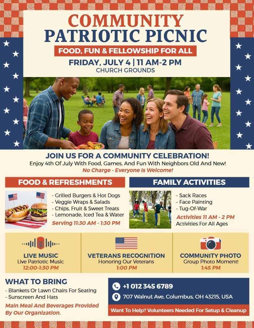 4th of July Patriotic Picnic Flyer Template