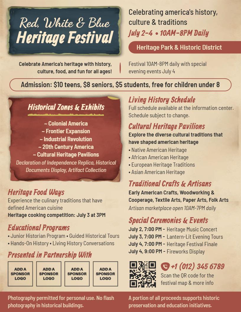 4th of July Red White and Blue Heritage Festival Flyer Template