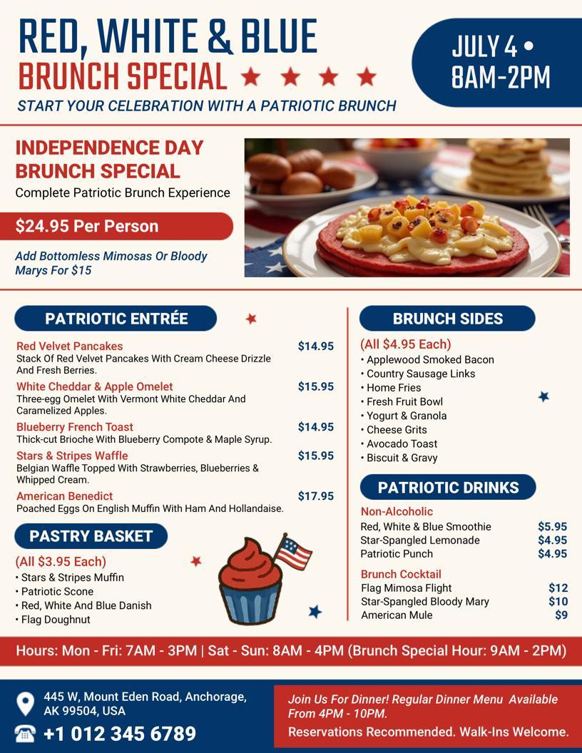 4th of July Red, White & Blue Brunch Flyer Template