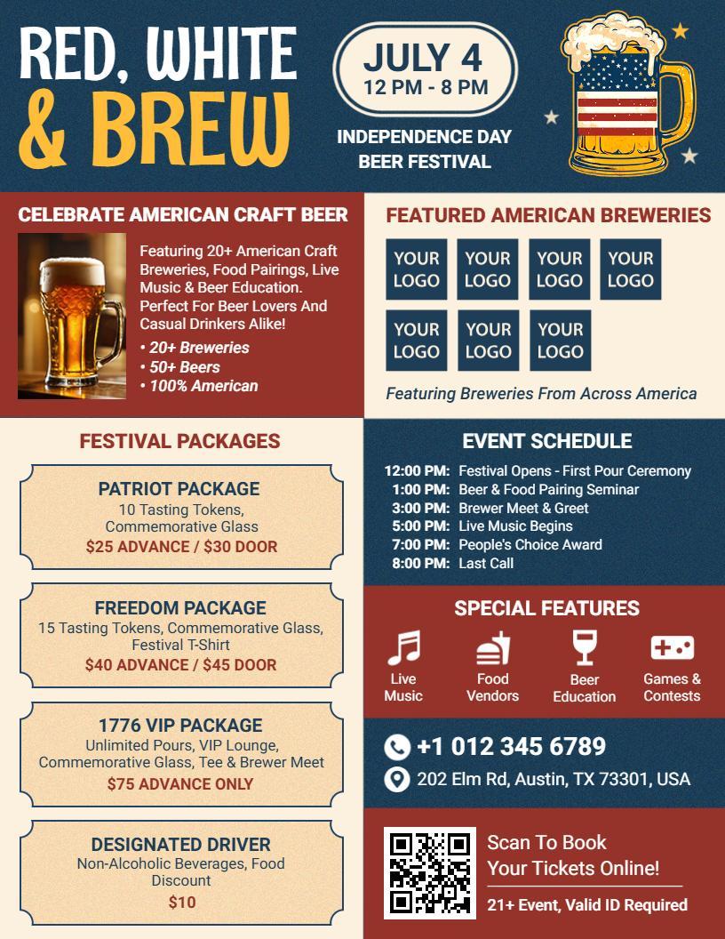 4th of July Red, White & Brew Beer Festival Flyer Template
