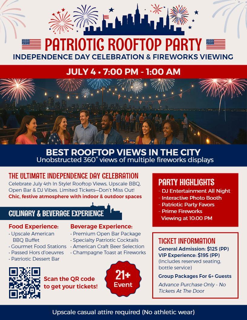 4th of July Rooftop Party Viewing Flyer Template