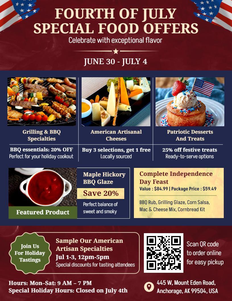 4th of July Specialty Food and Gourmet Sale Flyer Template