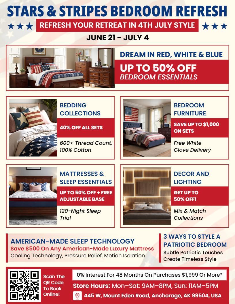 4th of July Stars and Stripes Bedroom Refresh Sale Flyer Template