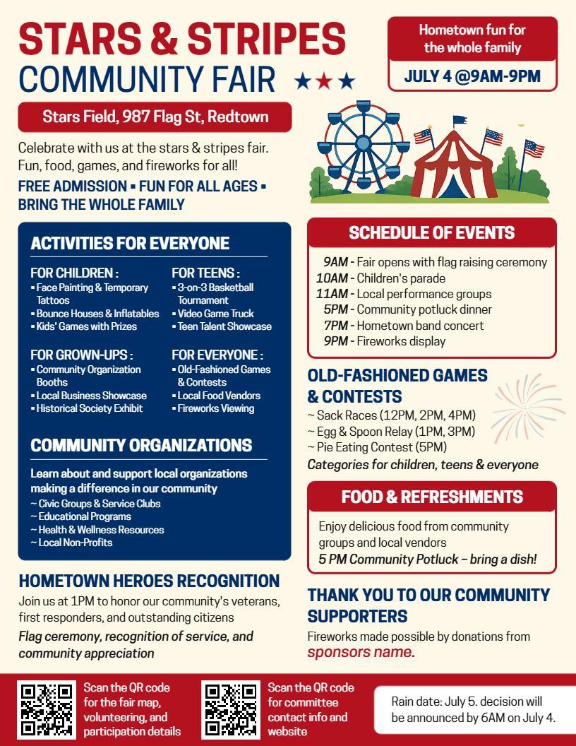 4th of July Stars and Stripes Community Fair Flyer Template