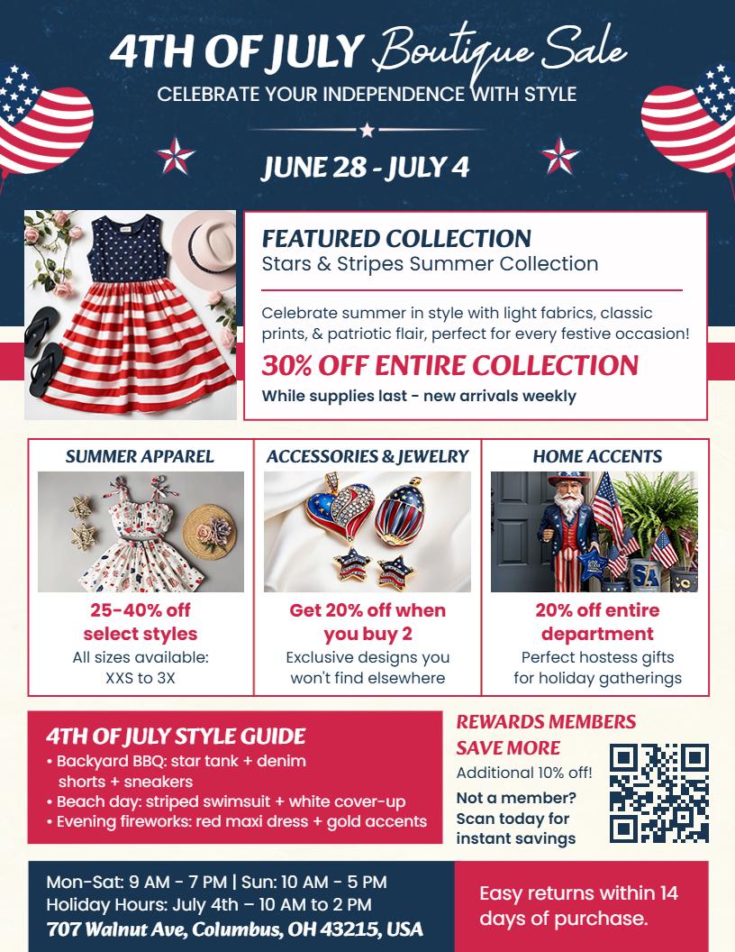4th of July Stars and Stripes Specialty Boutique Sale Flyer Template