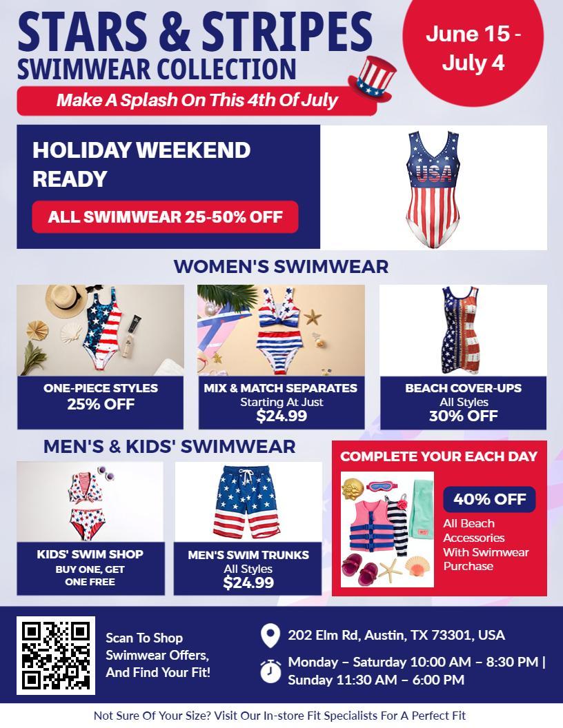 4th of July Stars and Stripes Swimwear Collection Flyer Template