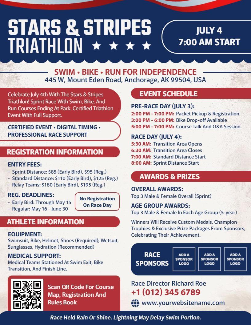 4th of July Stars and Stripes Triathlon Flyer Template