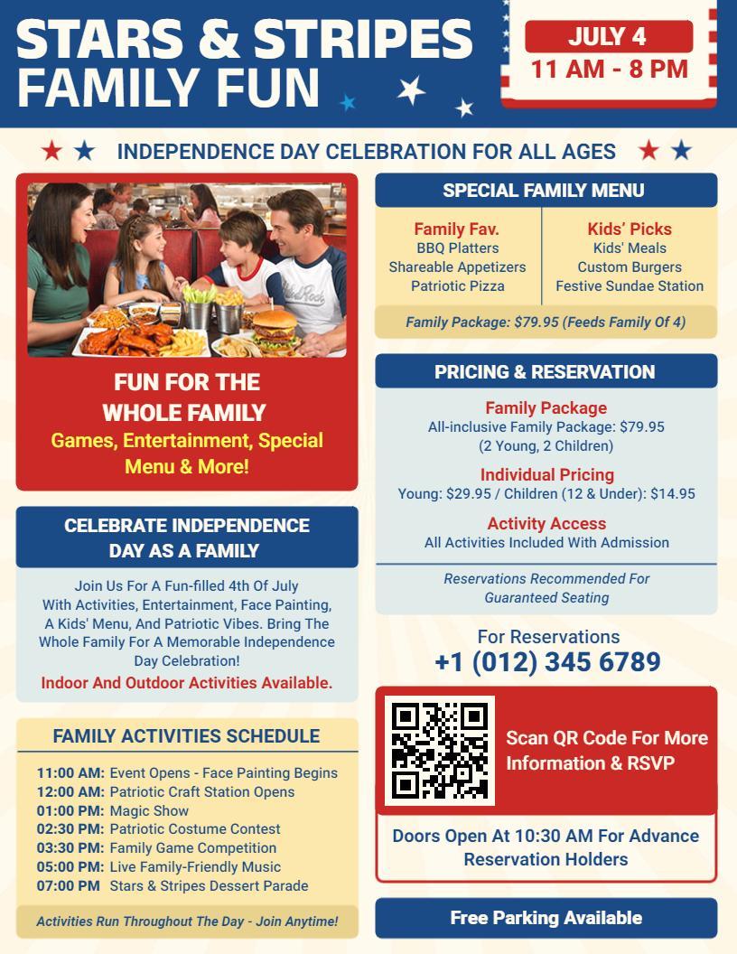 4th of July Stars & Stripes Family Fun Flyer Template