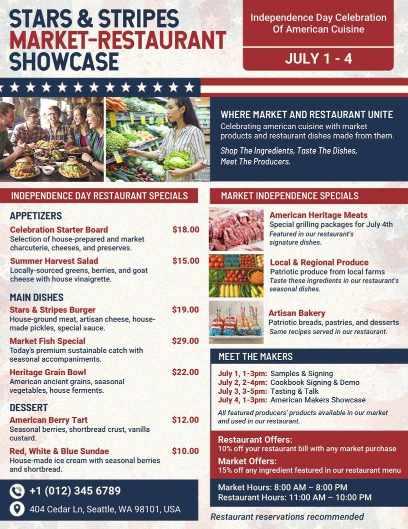 4th of July Stars & Stripes Market-Restaurant Flyer Template