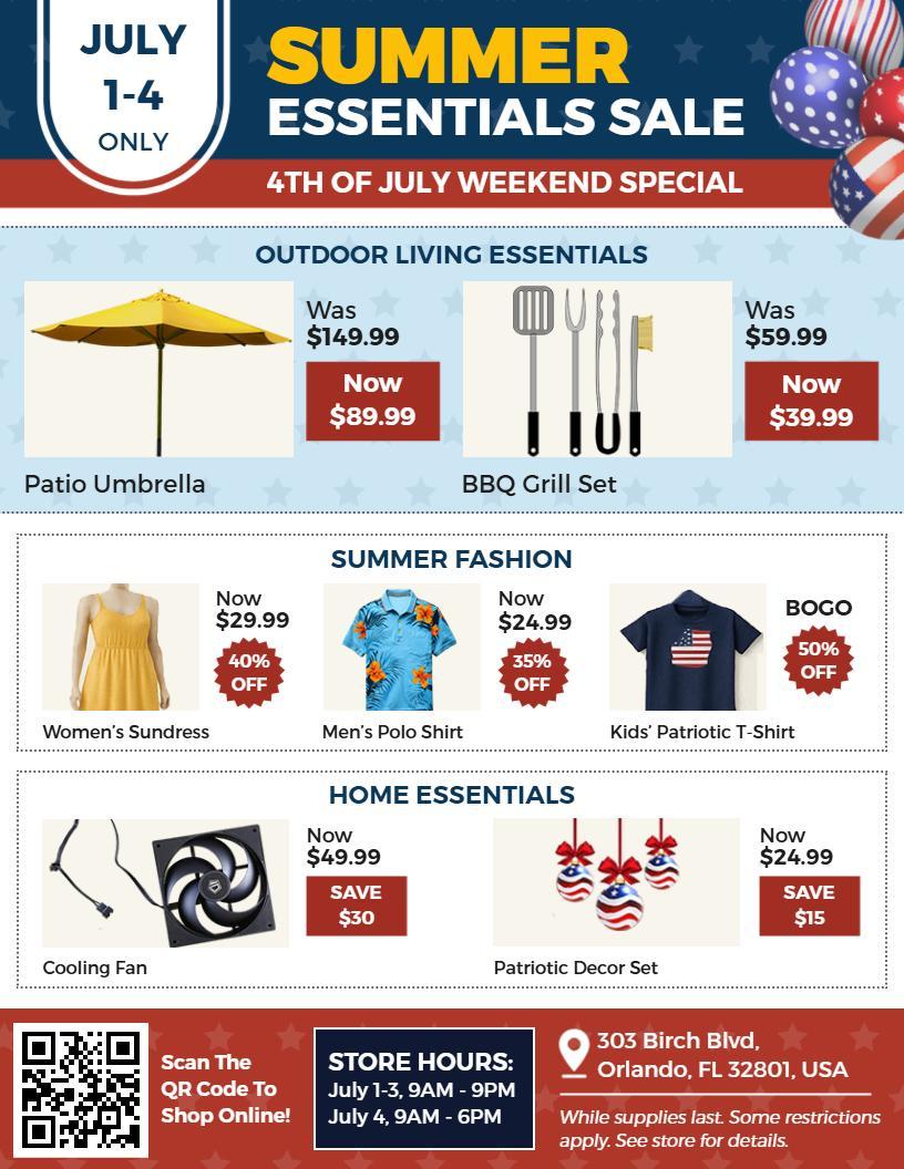 4th of July Summer Essentials Multi-Department Sale Flyer Template