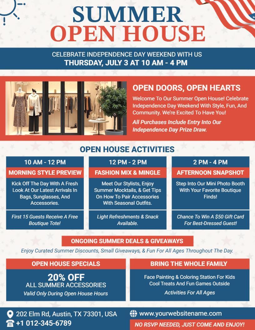 4th of July Summer Open House Flyer Template