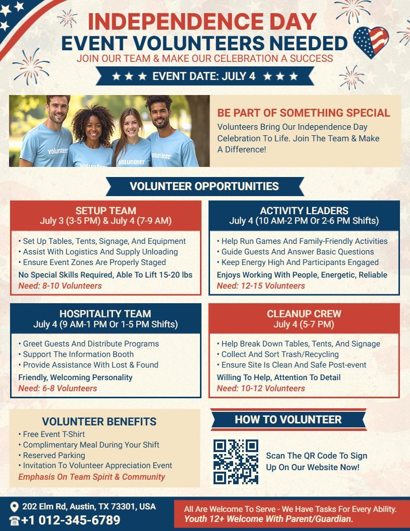 4th of July Volunteer Recruitment Flyer Template
